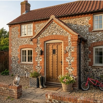 Two-bedroom Grade II flint cottage, family home, Letheringsett