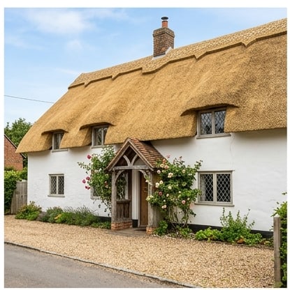 Three-bedroom thatched cottage with an inglenook, Grimscote